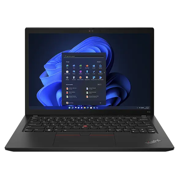 Front-facing Lenovo ThinkPad X13 Gen 3 (13" AMD) laptop in black.