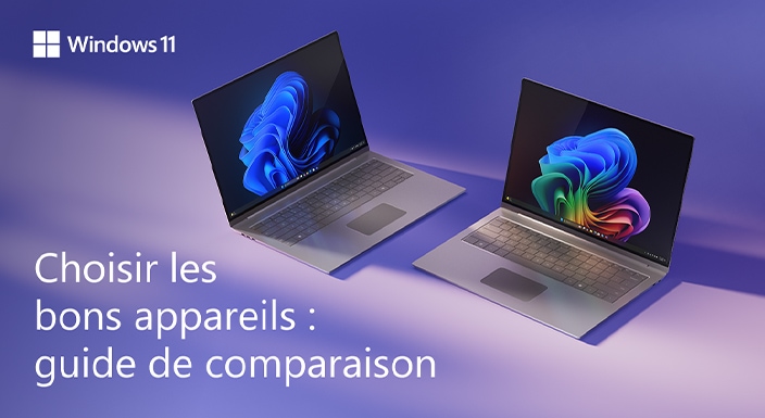 deux portables ThinkPad avec couvercles ouverts et remplissage d'écran Microsoft