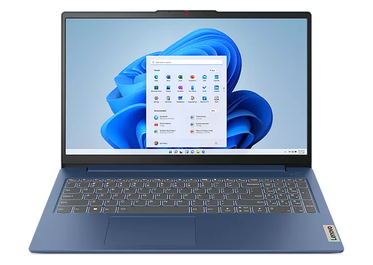 Front facing Lenovo IdeaPad Slim 3i laptop showing 15 inch display & keyboard.