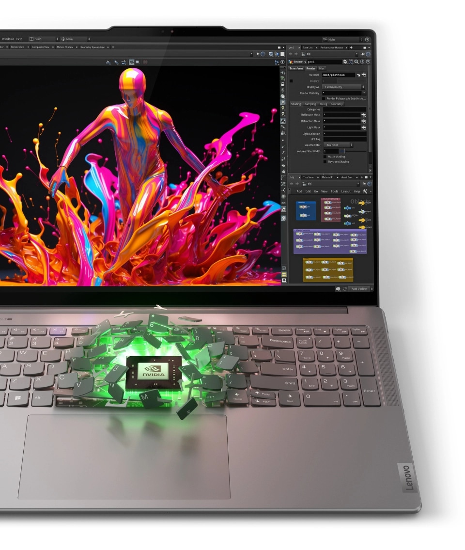 Yoga Pro 9i Gen 9 (16” Intel) 打開，有 NVIDA 品牌晶片從鍵盤彈出