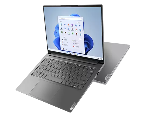 Vista anteriore del notebook Lenovo Yoga Slim 7i Pro di settima generazione, con schermo e tastiera