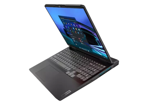 IdeaPad Gaming 3 Gen 7 side view of keyboard and display facing left