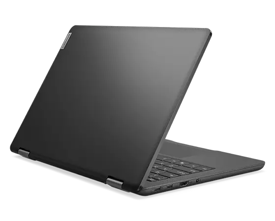 Lenovo 13w Yoga Gen 2 (13” AMD) 2-in-1 laptop—left rear view in laptop mode, with lid partially open