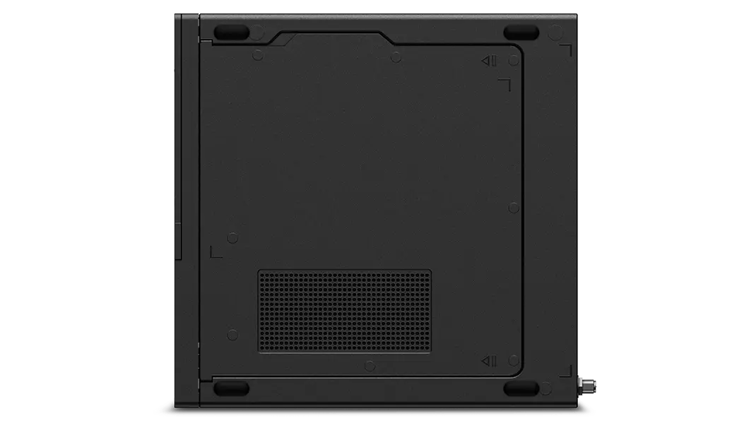 Vue aérienne du poste de travail Lenovo ThinkStation P3 de tout petit format, montrant le panneau gauche