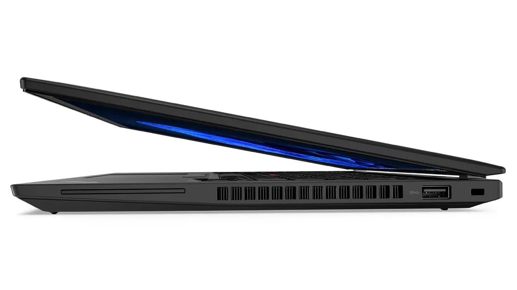 ThinkPad P14s Gen 4 (14, Intel) portable workstation – right side view, lid slightly open