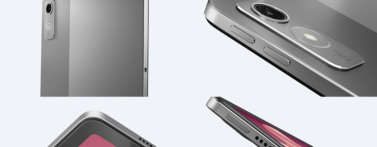 Four closeup photos of the Tab P12 from different angles