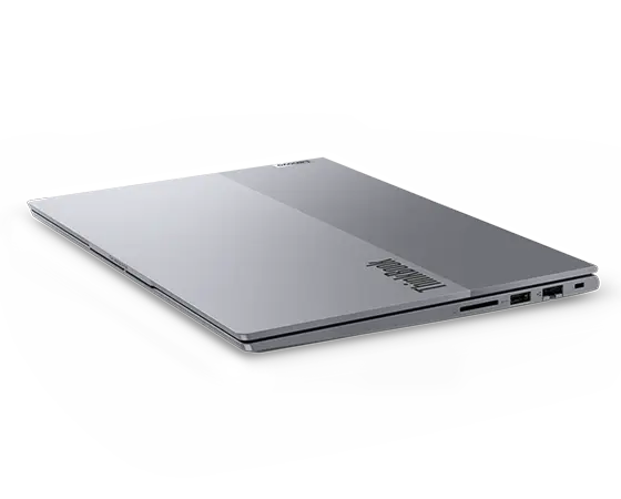 Closed-cover Lenovo ThinkBook 14 Gen 6 laptop showcasing dual-toned top cover in Arctic Grey.