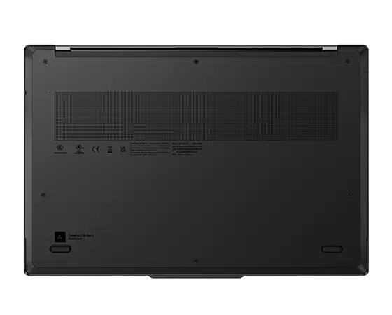 Overhead shot of the bottom cover on the Lenovo ThinkPad Z16 Gen 2 laptop.
