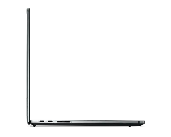 Left-side profile of the Lenovo ThinkPad Z16 Gen 2 laptop open 90 degrees.
