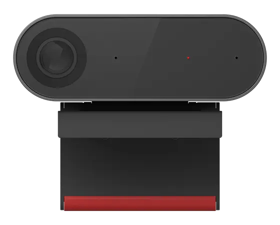 Front facing view of ThinkSmart Cam, smart AI-based webcam component of Lenovo ThinkSmart Core Full Kit with IP Controller for Zoom Rooms , showing lens and stand