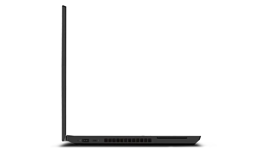 Vista lateral izquierda de la workstation móvil ThinkPad T15p de 3ra generación (15&quot; Intel), abierta en un ángulo de 90 grados, con los puertos