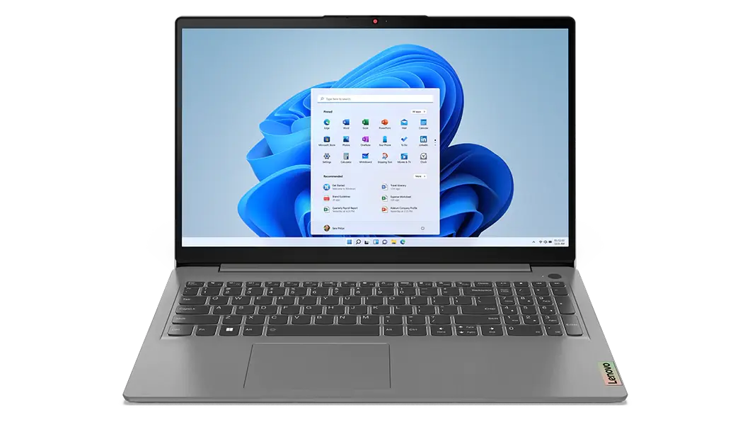 Vista frontal de la laptop IdeaPad 3i 7ma Gen (15”, Intel), con la pantalla y el teclado visibles