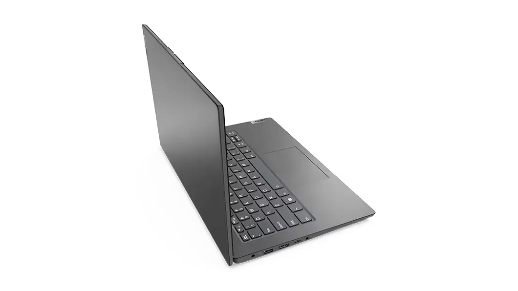 Lenovo V14 Gen 2 (14'' AMD) laptop – ¾ rear/left view, lid open