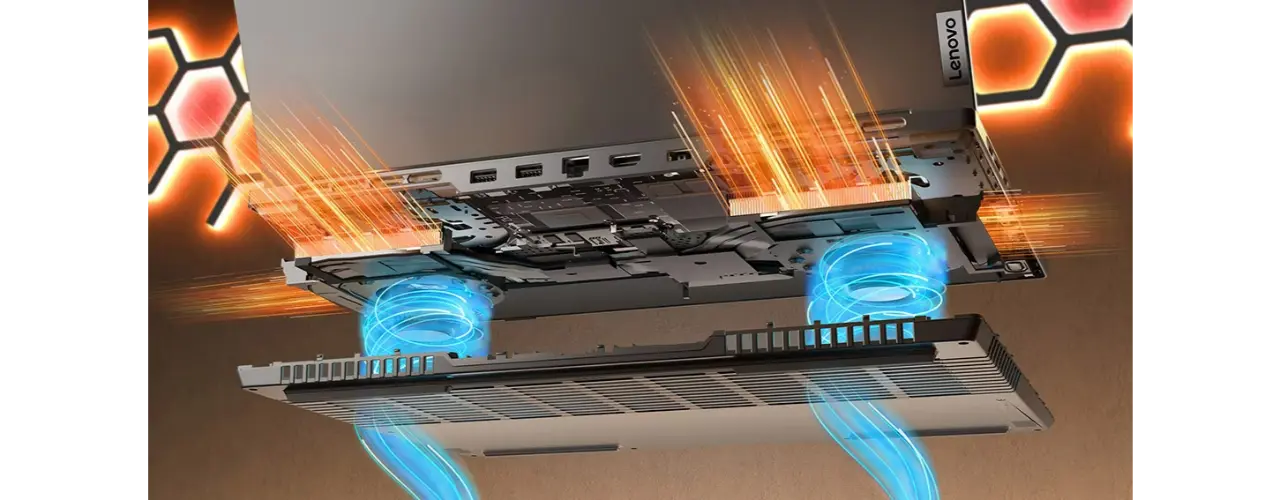 Primer plano del logotipo de Legion y Lenovo en dos portátiles Lenovo Legion Slim 5 Gen 8