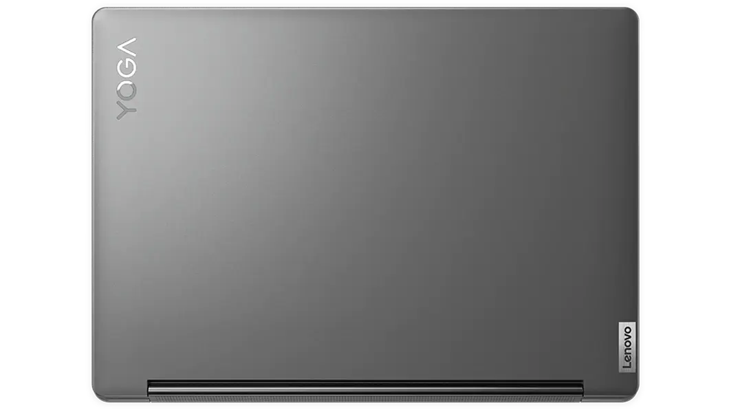 Vista de la tapa de la laptop de la Lenovo Yoga 9i 7ma Gen (14&quot;, Intel), en color storm grey (gris tormenta)