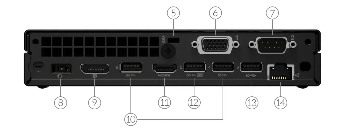 ThinkCentre M70q - intel i7 10700T 8GB 512GB Win 11 Pro 7 Lenovo ThinkCentre M70q rear ports