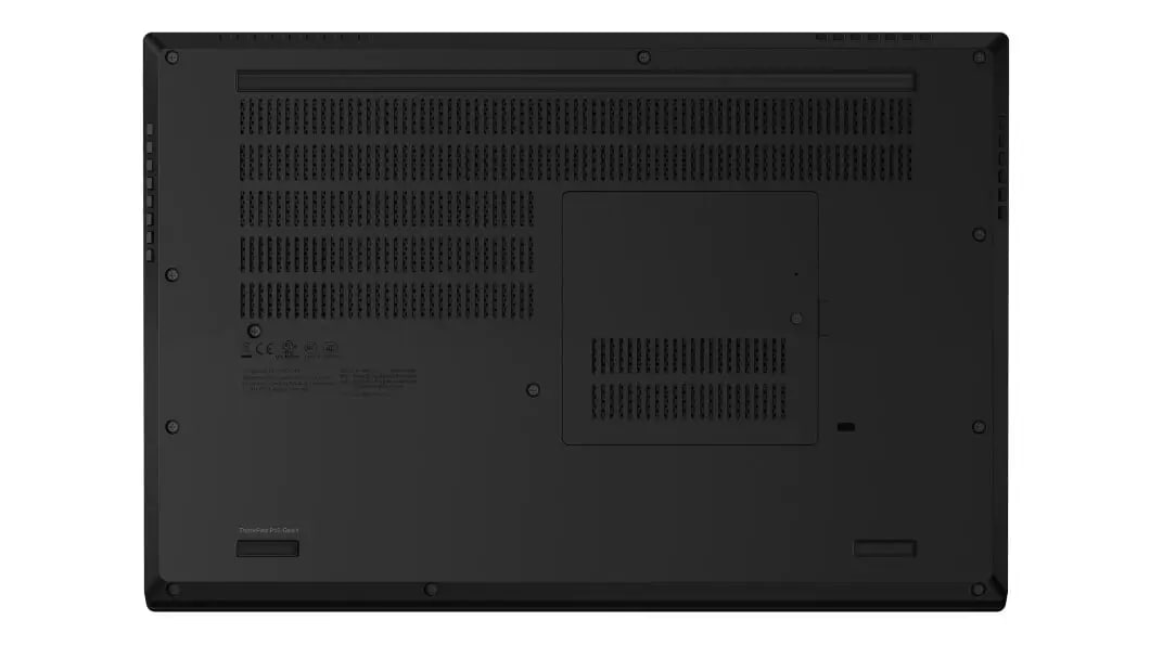 Bottom view of closed Lenovo ThinkPad P15 laptop