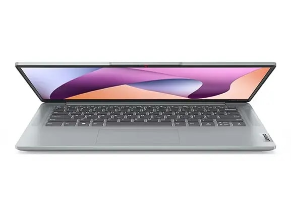 Front-facing IdeaPad Slim 5i Gen 8 laptop, opened 45 degrees, showing part of display & keyboard