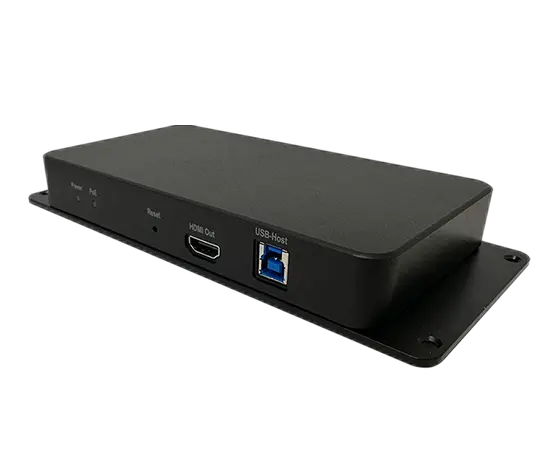 Rear facing Lenovo Link Box, showing power adapter and Ethernet (RJ45) ports