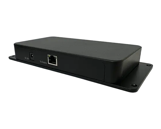 Front facing Lenovo Link Box, showing HDMI out and USB-B ports, plus light functions