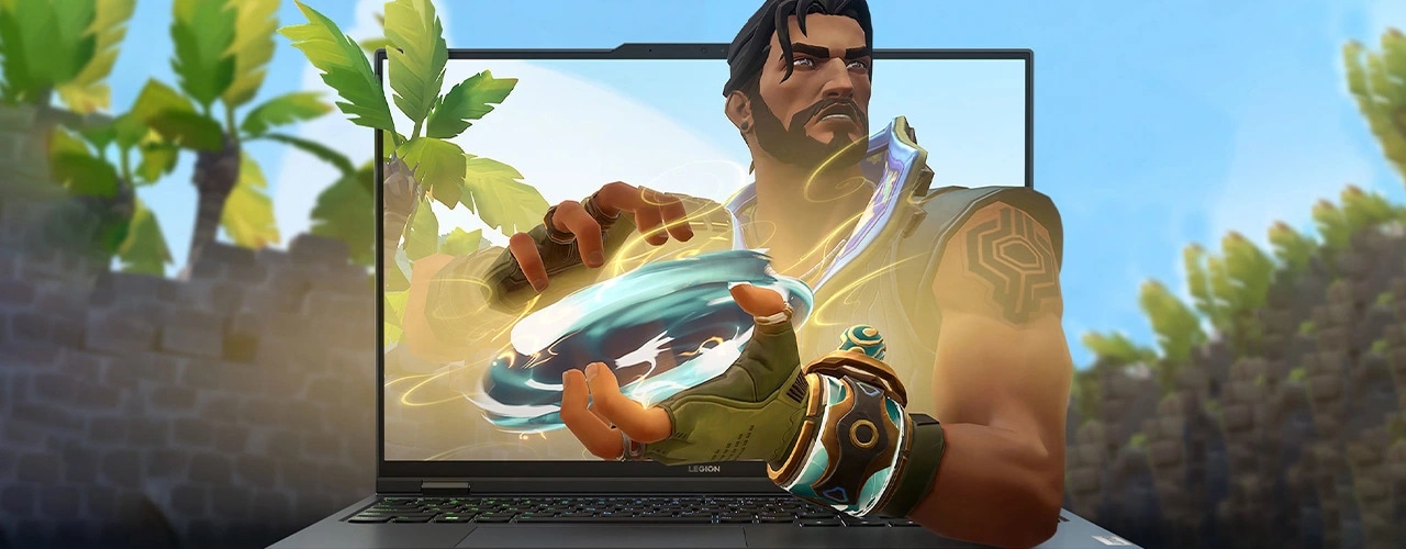 Closeup of Legion Pro 5i Gen 9 display with game footage exploding out of the screen