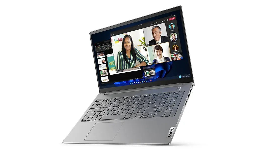 Lenovo Thinkbook 15 Gen 4 (15 &quot;AMD) laptop-¾ Vista de frente derecho, ligeramente elevada en la parte trasera, tapa abierta
