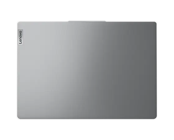 Overhead shot of the Lenovo IdeaPad Pro 5 Gen 9 16 inch AMD laptop with closed lid & Lenovo logo displayed on top cover.