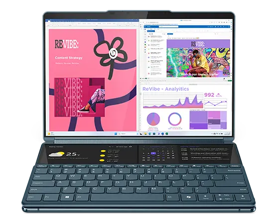 Front view of the Lenovo Yoga Book 9i Gen 9 (13 Intel) with keyboard