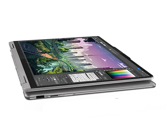 Vista lateral del Lenovo Yoga 7 2-in-1 Gen 9 (14 AMD) en modo tablet