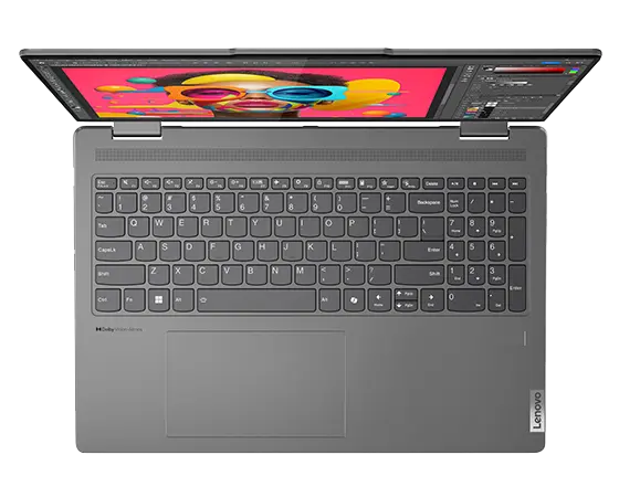 Blick von oben auf das Yoga 7 2-in-1 Gen 9 (16 Intel), mit Tastatur und Trackpad