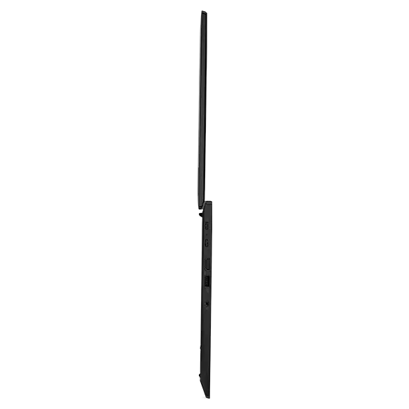 Right-side profile of the Lenovo ThinkPad T14s Gen 4 laptop open 180 degrees.