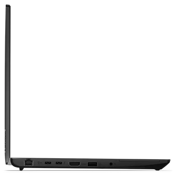 Vista del lateral izquierdo del portátil Lenovo ThinkPad L14 de 4.ª generación [35,56 cm (14”), Intel] con la tapa abierta