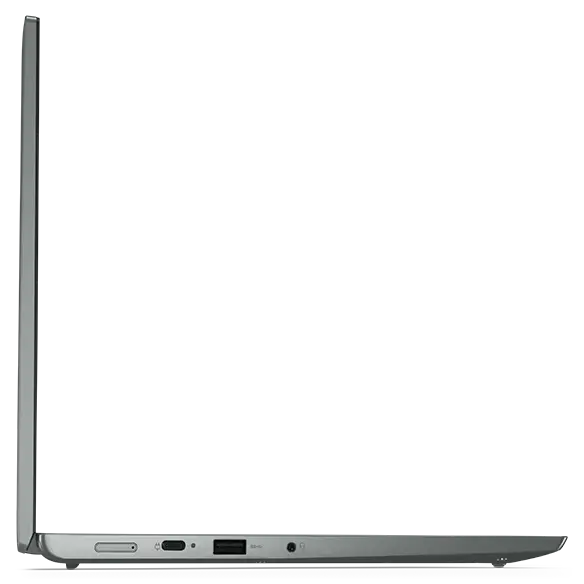 Storm Grey left-side profile of Lenovo Thinkpad L13 Gen4 in laptop mode, open 90 degrees.
