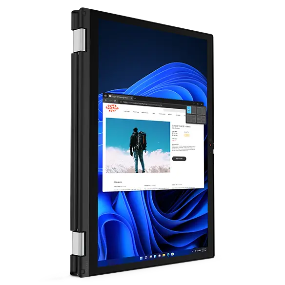 ThinkPad L13 Yoga Gen 3 laptop vertical tablet mode, showing display