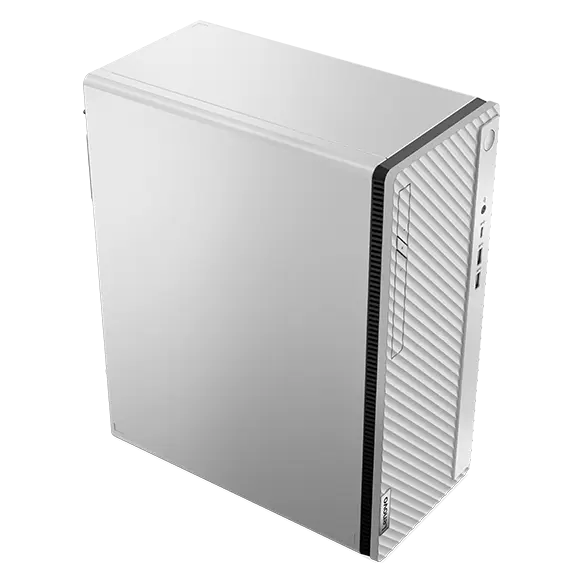 Ordinateur de bureau Lenovo IdeaCentre de format tour (14 L, 9) - vue latérale gauche en angle montrant l’avant, du côté légèrement au-dessus