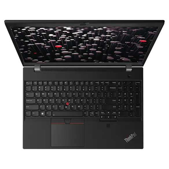 Aerial view of Lenovo ThinkPad P15v Gen 3 mobile workstation, showing top of display & keyboard