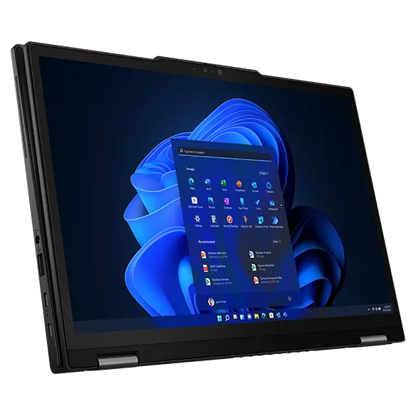 A ThinkPad X13 Yoga Gen 4 2-in-1 in tablet mode, viewed eye-level from front left