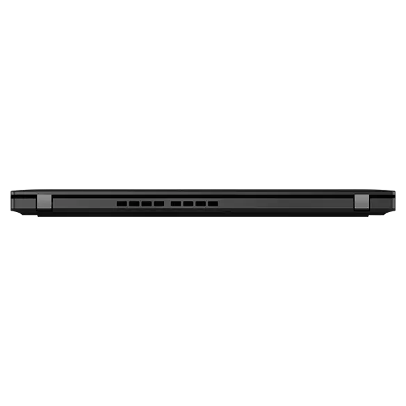 Closed cover, rear-facing Lenovo ThinkPad X13 Gen 4 laptop in Deep Black, showing hinges & rear-vents.