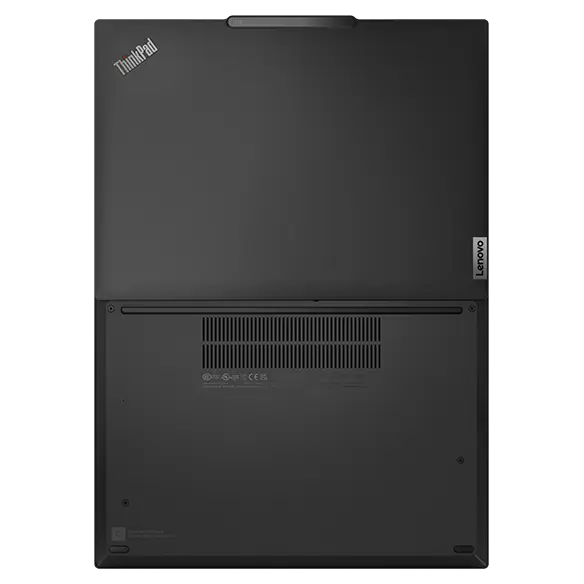 Lenovo ThinkPad X13 laptop: Bottom view, lid open flat
