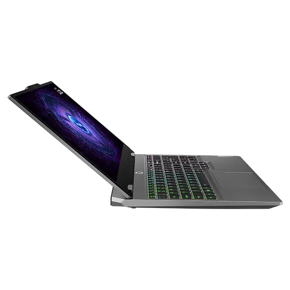 Lenovo LOQ 15IRX9 gaming laptop – left view, lid wide open, with LOQ logo on the display