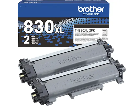 Brother TN830XL Mono Laser High Yield Toner Cartridge, 2-Pack - Black