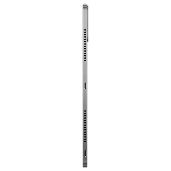 Side profile of Lenovo Tab Extreme tablet, vertical,  showing left-side edge of device, with power on/off  button & optional MicroSD card