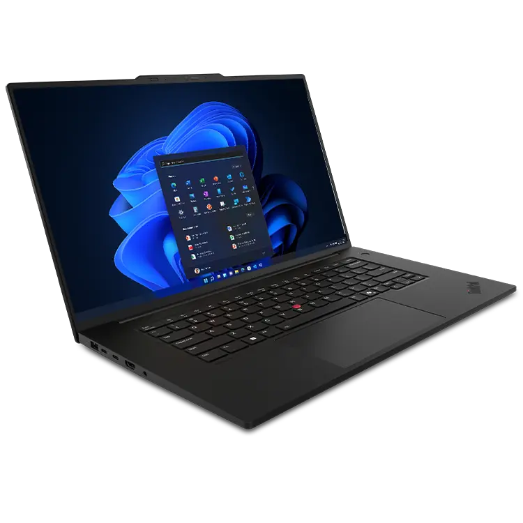 Lenovo ThinkPad P1 Gen 7 mobile workstation with a host of ports & slots, a large trackpad, & functional keyboard.