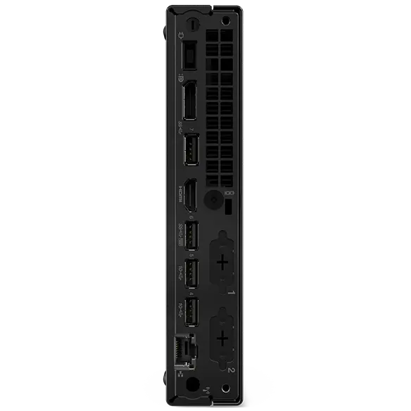 Lenovo ThinkCentre M90q Gen 5 Tiny PC with 4 x USB-A ports, HDMI 2.1, DisplayPort, & optional expansion slots.