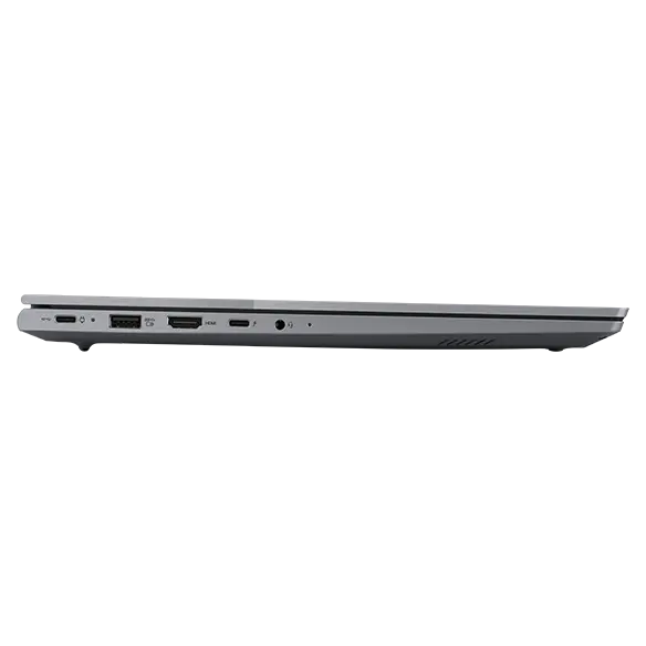 Left side view of Lenovo ThinkBook 16 Gen 7 (16 inch Intel) laptop with closed lid, focusing its five ports.