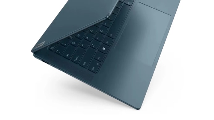 A laptop partially opened and tilted at an angle.