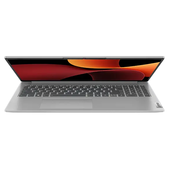 IdeaPad Slim 5 Gen 9 (16″ AMD) front facing with lid partially open with the screen on