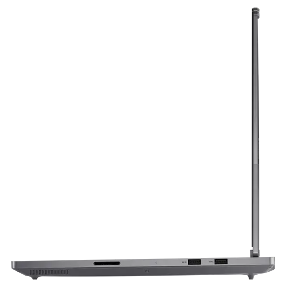 Right side view of the Lenovo ThinkBook 16p Gen 5 (16” Intel) laptop with lid opened at 90 degrees with three visible ports.