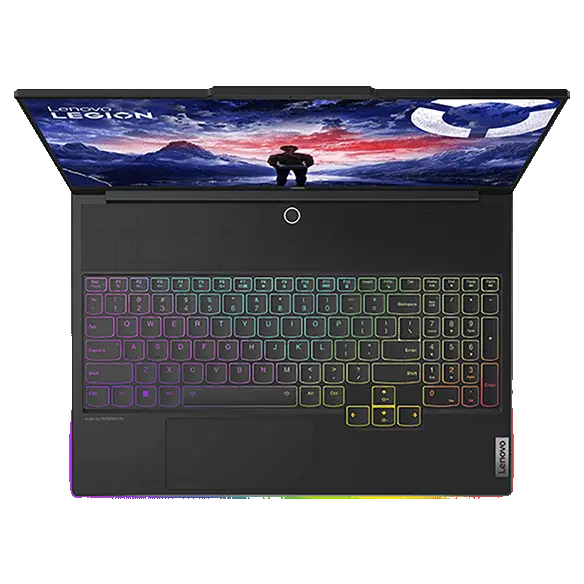 Legion 9i Gen 8 (16″ Intel) top view of keyboard with RGB lighting turned on