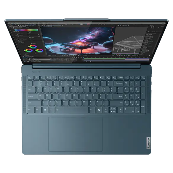 Top view of an opened Lenovo Yoga Pro 9i Gen 9 (16 Intel) in Tidal Teal